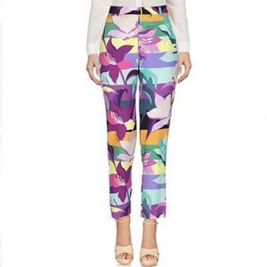 Just Cavalli Floral Crepe Pants (Sz S) Colorful Floral Tropical Slim Straight